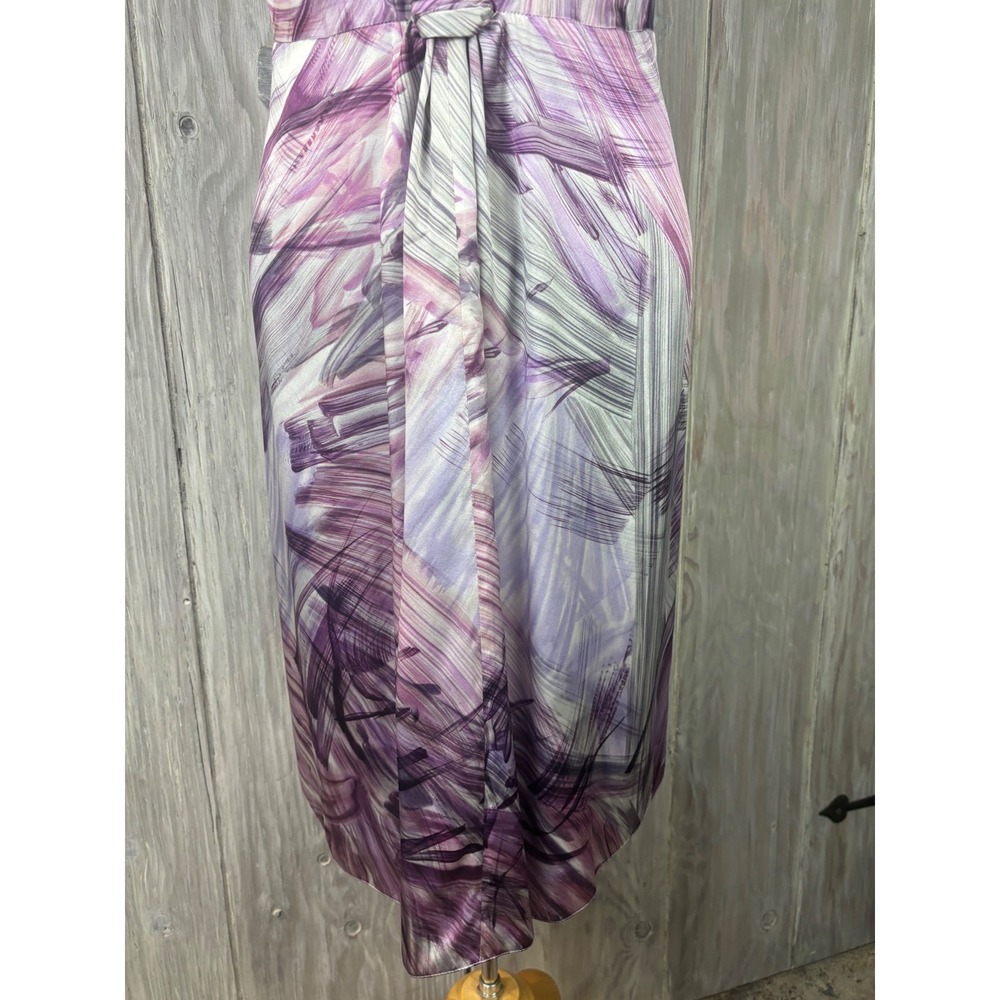 Armani Collezioni Silk Sheath Dress Womens 8 Purple Abstract Knot V-Neck Italy - Picture 3 of 14